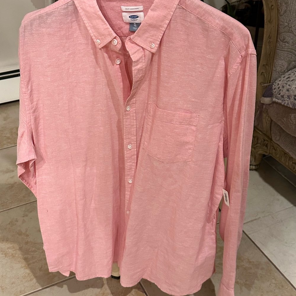 NWT Old Navy Light Pink Casual Button-Down Shirt size XL  Slim fit